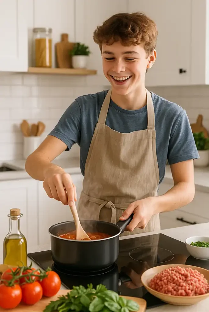 підліток готує їжу