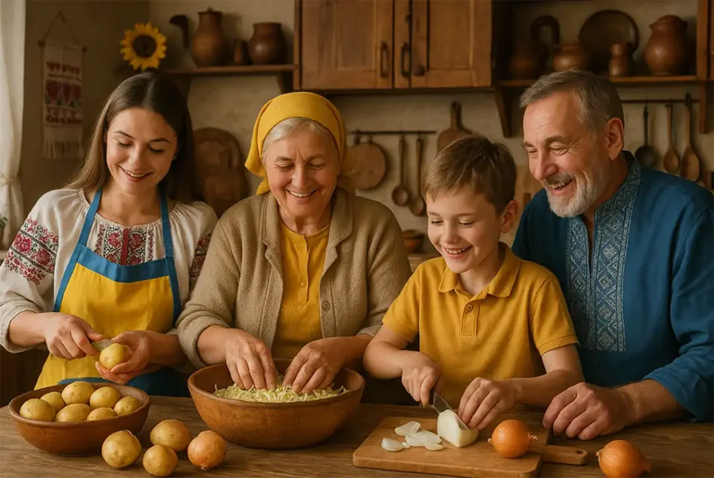 родина готує домашню вечерю