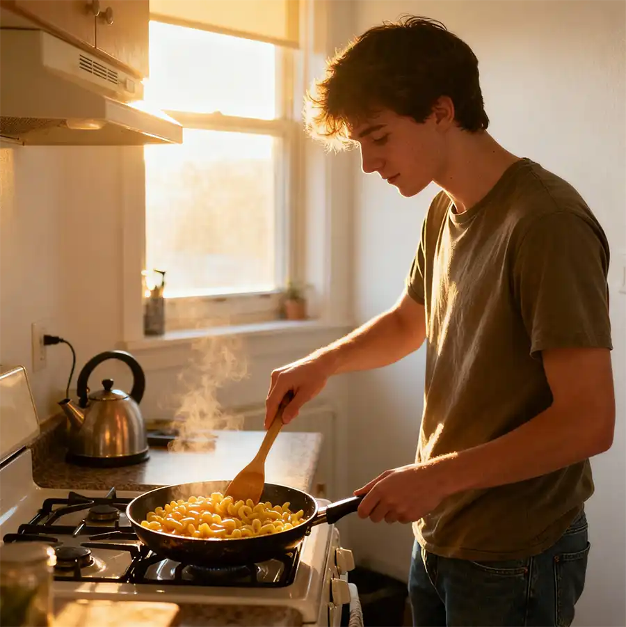 студент готує страву