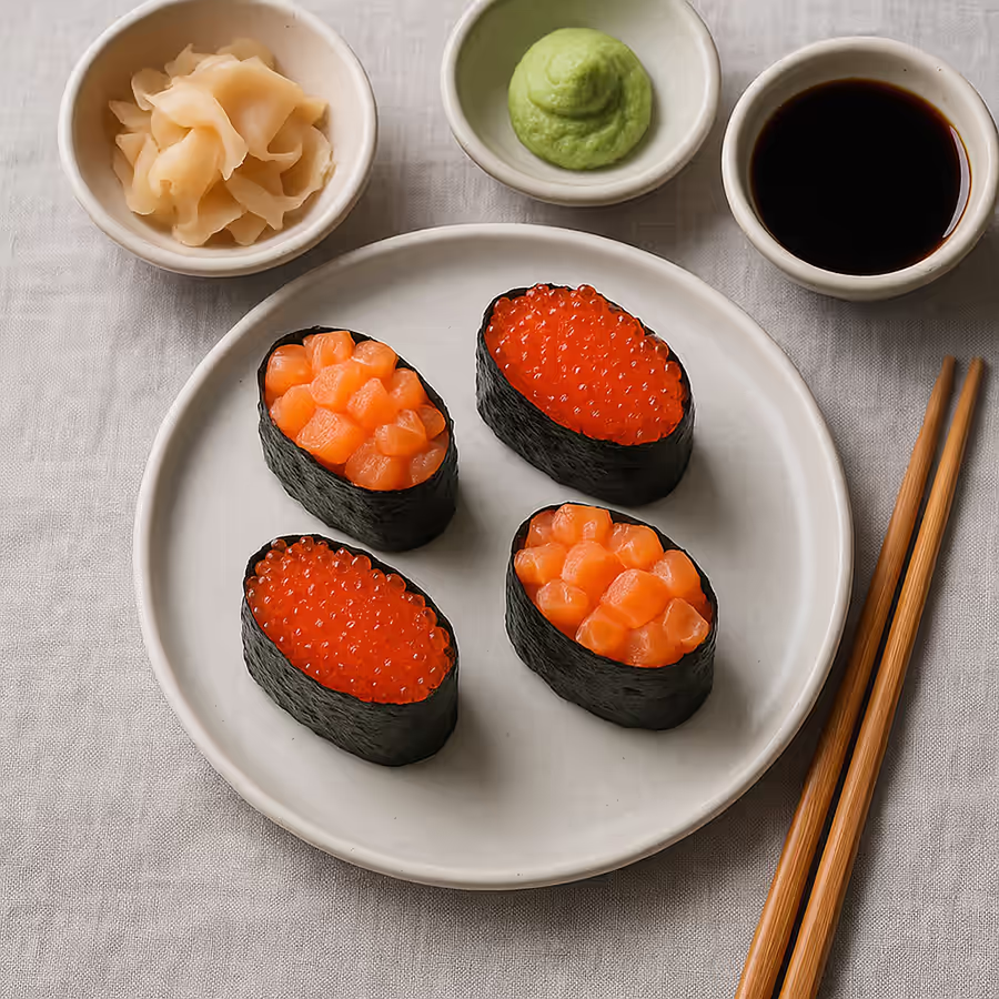 гункан з лососем та ікрою