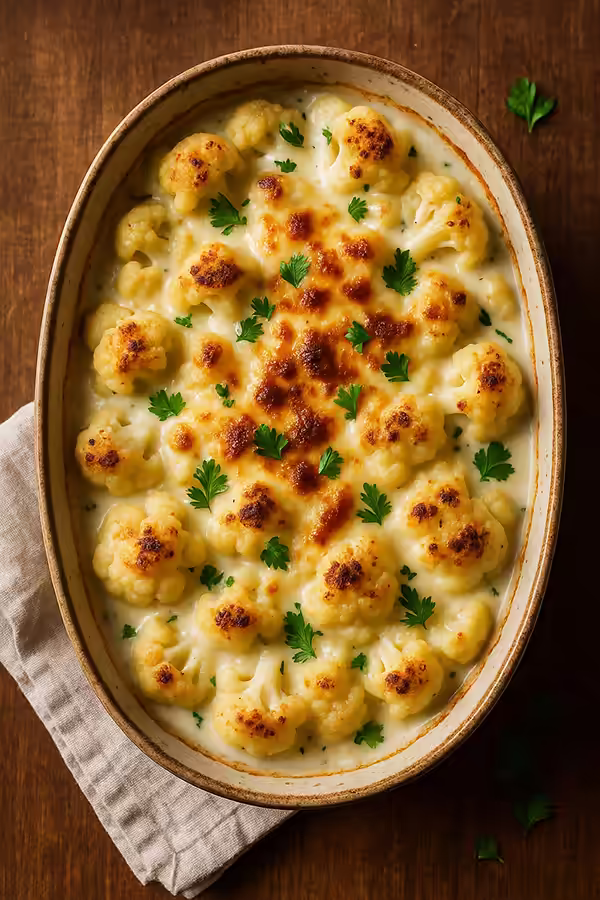 кольорова капуста з соусом бешамель