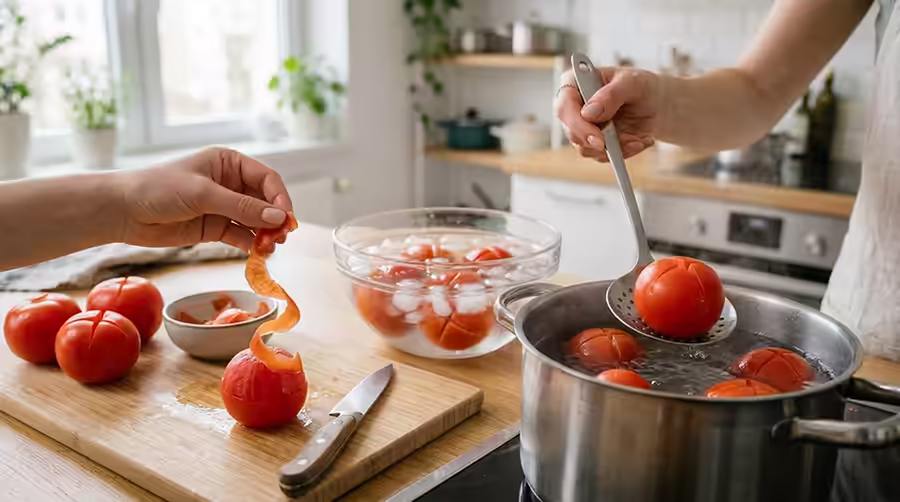 blanching tomatoes