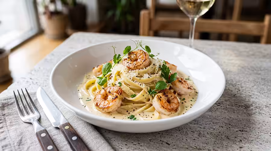 Fettuccine with shrimp