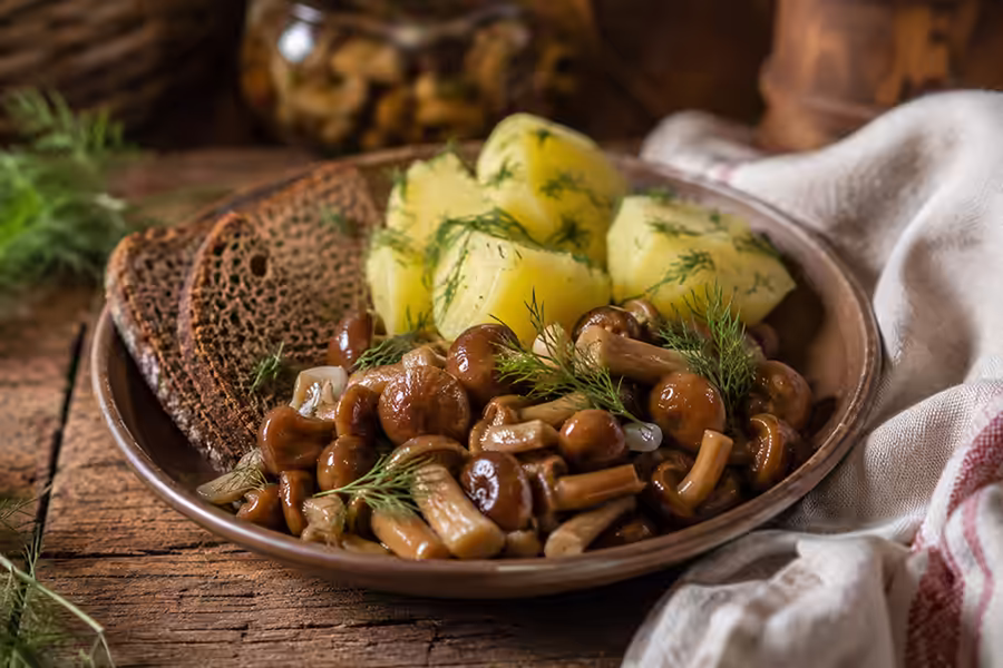 Мариновані опеньки подача